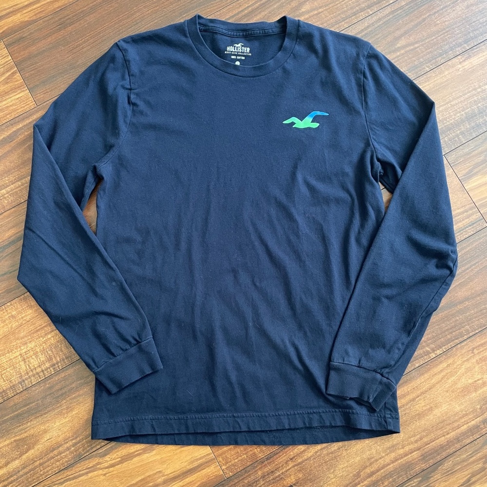 Hollister Must Have Navy Blue Long Sleeve Cotton Tee Shirt Size Small